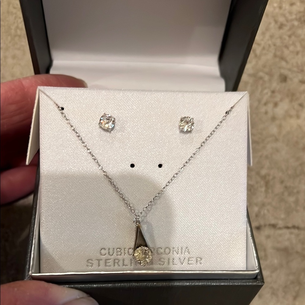 Sterling Silver Cubic Zirconia Necklace Set NWT